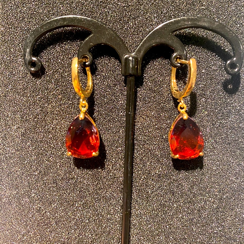 Handmade Bio color Tourmaline Drop Hook Earrings-color reddish wine/purple.